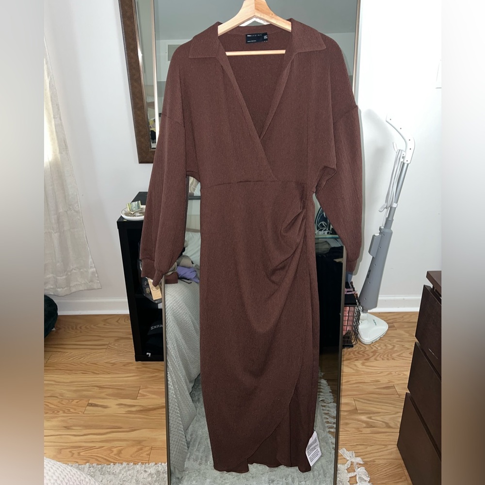 ASOS DESIGN textured collared wrap midi dress